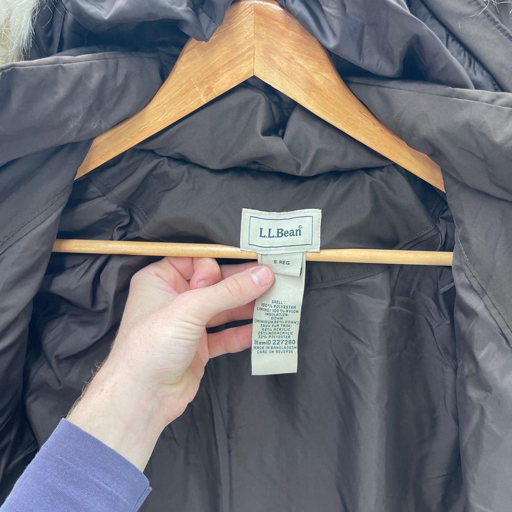LL Bean Puffer Jacket Womens S Brown Faux Fur Hood Down Gorpcore Outdoor - Picture 4 of 8